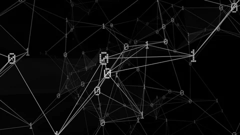 Network of binary digits moving vertically on black background loop Stock Footage 91532224