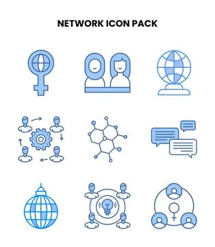 Network Blue Bundle Icons Pack Stock Illustration