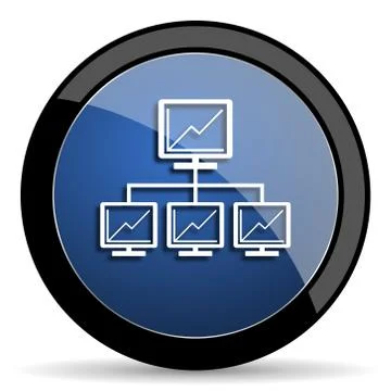 Network blue circle glossy web icon on white background, round button for int Illustrazione stock