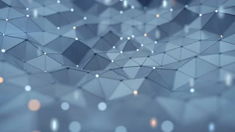 Network blue shape with lines and glow spheres loopable 3D render animation Stock Footage 116612372