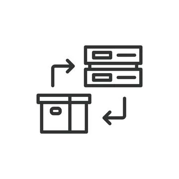 Network box, icon in line design. Network, box, router, server, connection, data Stock Illustration