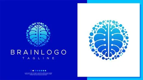 Network brain logo design vector. Modern brain logo design template. Stock Illustration