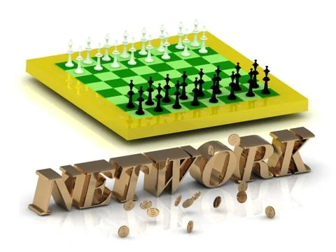 NETWORK- bright gold letters money and yellow chess on white background Stock Illustration