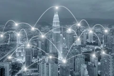 Network business conection concept - Network business conection system on cit Stock Photos