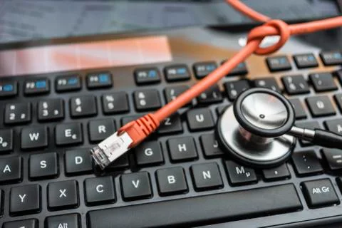 Network Cable and Keyboard Stock Photos