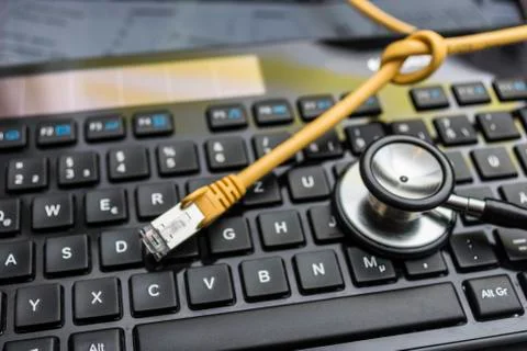 Network Cable and Keyboard Stock Photos