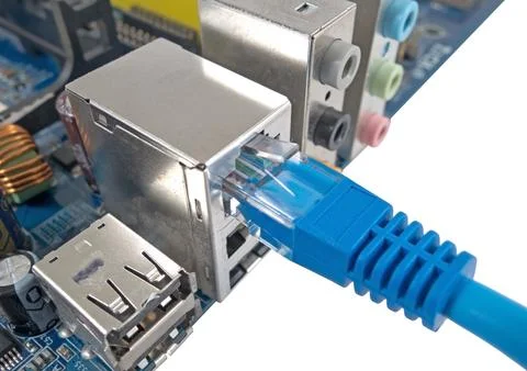 Network cable is connected to computer Stock Photos