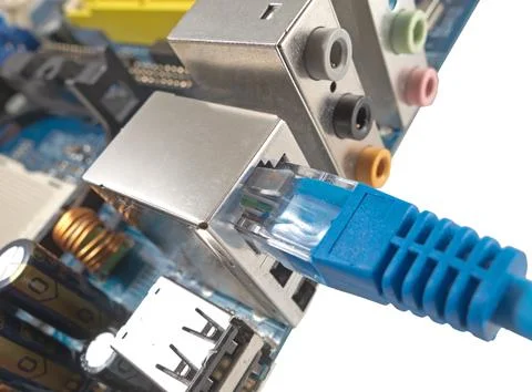 Network cable is connected to computer Stock Photos