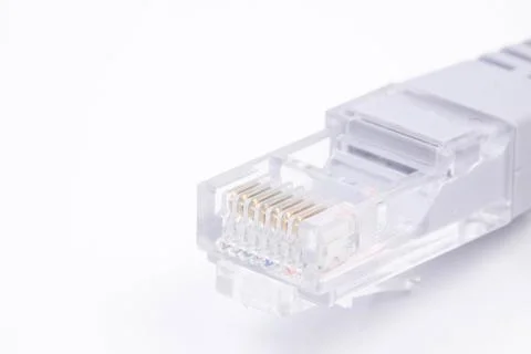 Network Cable with connection plastic plug with copy space Stock Photos