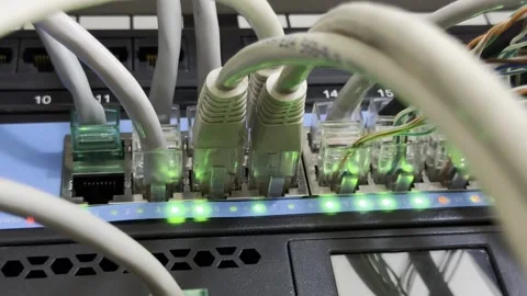 Network cable connection in server room Stock Footage 332556672