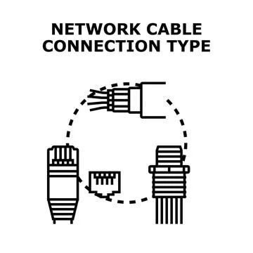 Network cable connection types illustration for communication technology Stockillustratie