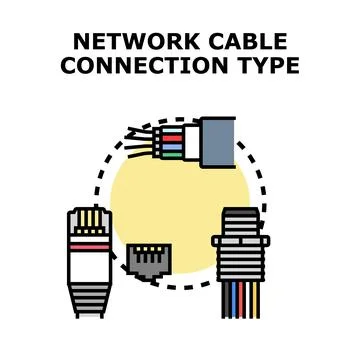 Network cable connection types illustration for communication technology Stockillustratie