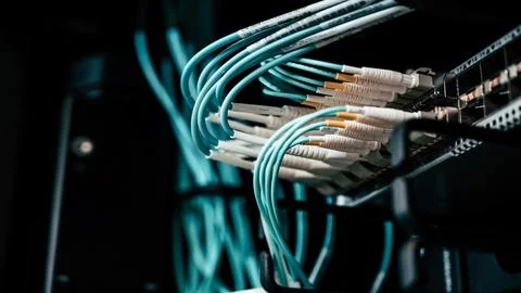 Network cable in data center Fiber Optical connector interface. multiple ex.. Stock Photos