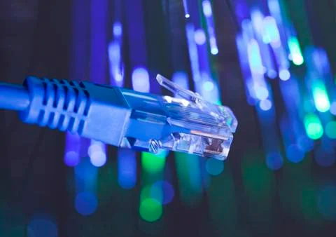 Network cable with fiber optical background Foto stock