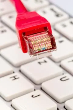 Network cable on keyboard Stock Photos