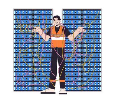 Network cable management 2D illustration concept Stock Illustration