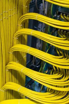 Network cable on a network HUB in the Data Center Stock Photos