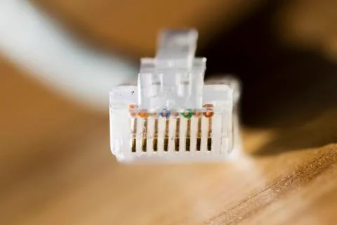 Network cable plug, network data transmission Stock Photos