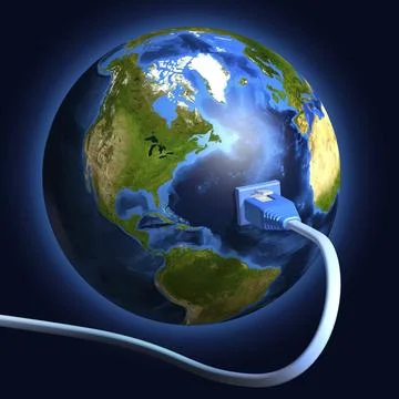 Network cable plugged into the Earth globe. Conceptual 3D illustration Stock Illustration