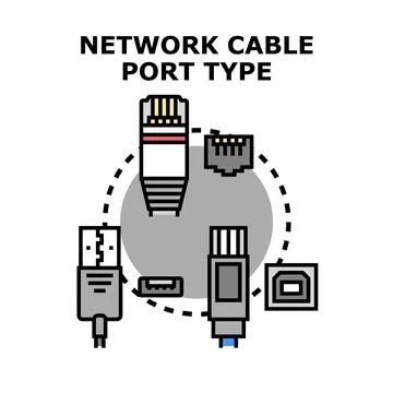 Network cable port type connectors and connectivity Stockillustratie