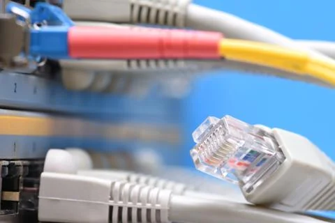 Network cables and server in datacenter 스톡 사진