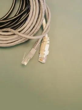 Network cables arranged for connectivity testing on a light green backgroun.. Stock Photos