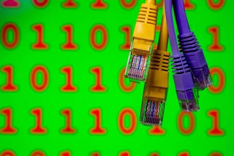 Network cables with binary code background Stock Photos