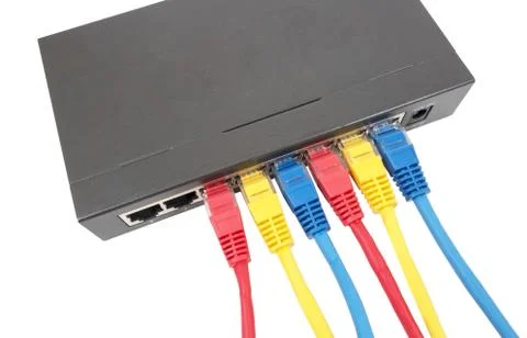 Network cables connected to router Stock Photos