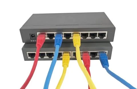 Network cables connected to router Stock Photos