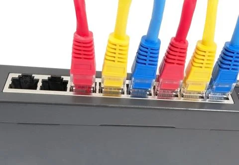 Network cables connected to router Stock Photos