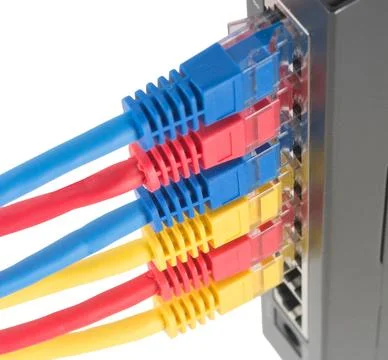Network cables connected to router Stock Photos