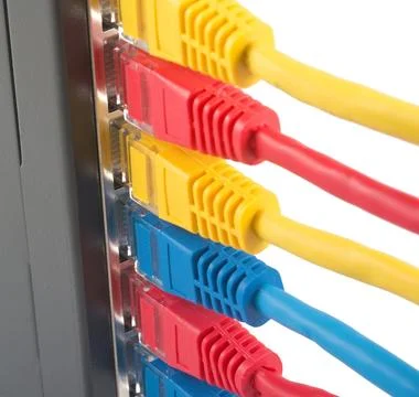 Network cables connected to router Stock Photos