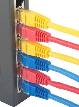 Network cables connected to router Stock Photos