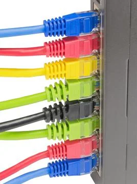 Network cables connected to router Stock Photos