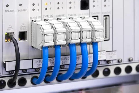 Network Cables Connected to Switch, network  technology concept Foto stock