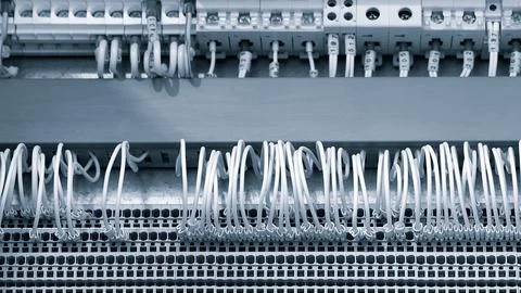 Network cables connected to a switch, network  internet communication conce.. Foto stock