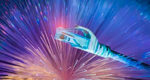 Network cables with fiber optical background Stock Photos