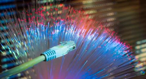 Network cables with fiber optical technology background,Communication Concept Stock Photos