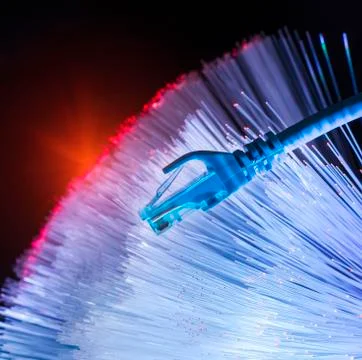 Network cables with fiber optical technology background,Communication Concept Stock Photos