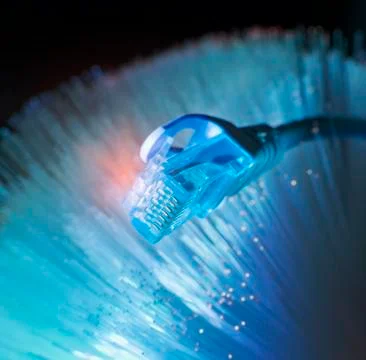 Network cables with fiber optical technology background,Communication Concept Foto stock