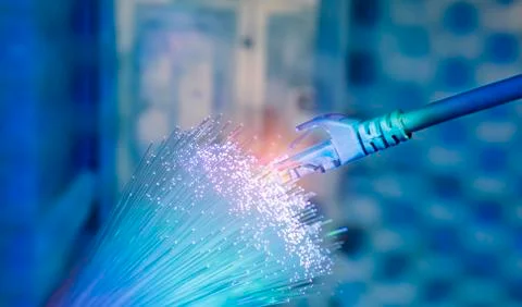 Network cables with fiber optical technology background,Communication Concept Stock Photos