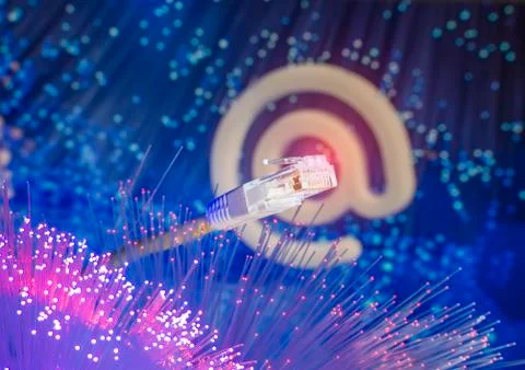 Network cables with fiber optical technology background,Communication Concept Foto stock