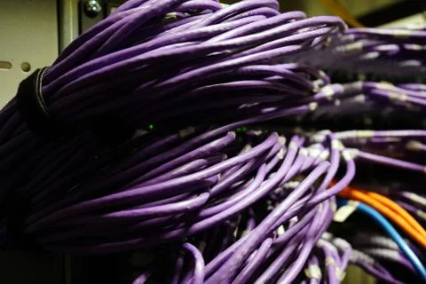 Network cables plugged in to a switch Stock Photos