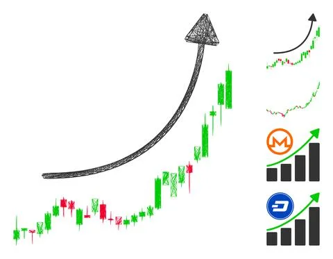 Network Candlestick Chart Growth Trend Vector Mesh Illustrazione stock