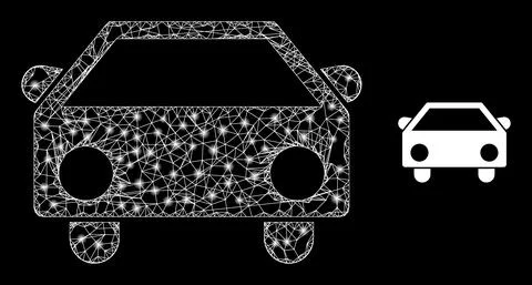 Network Car Web Mesh Icon with Constellation Light Spots Illustration