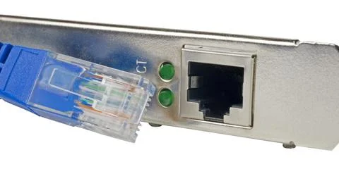 Network card and network cable plug Stock Photos