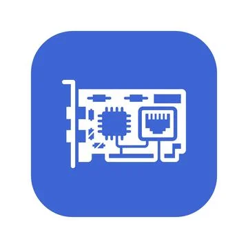 Network card icon displaying white pci adapter on blue background for compu.. Stock Illustration