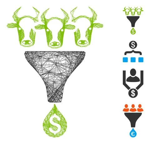 Network Cattle Profit Funnel Vector Mesh Stock Illustration