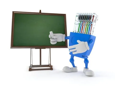 Network character with blank blackboard Stock Illustration