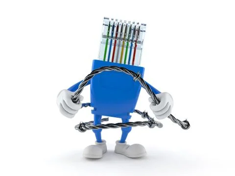 Network character holding barbed wire Stock Illustration